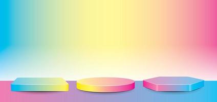 süße pastellfarbverlaufsfarbe 3d-illustrationsvektorproduktbühnenset für ihre grafikdesigngrafik. vektor