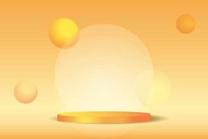 3D-Orange-Podium mit Glasmorphismus-Effekt auf den Hintergrund. minimale Darstellung der Herbstproduktszene. Vektorplattform mit geometrischen Elementen