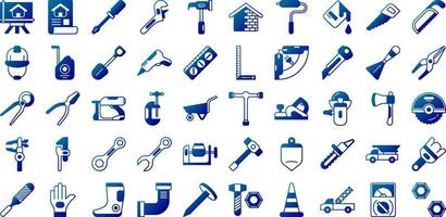 Reihe von Bau- und Werkzeugsymbolen auf transparentem Hintergrund