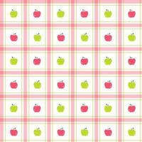 süßer halber apfel obst gemüse element rosa rot grün streifen gestreift linie neigung kariert kariert tartan büffel scott kariert gingham muster flach cartoon vektor nahtloses muster drucken hintergrund essen