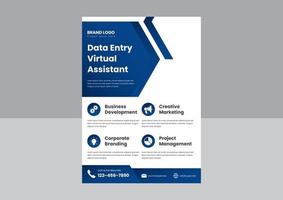 design av broschyr för virtuell assistent tjänst. flygblad för virtuell tjänst för datainmatning. din virtuella assistent-tjänstaffischmall vektor
