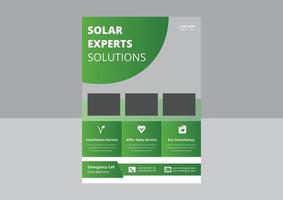 solenergi flyer mallar, sol experter lösningar flyer. gå grön spara energi flyer design. hus solenergisystem flygblad. vektor