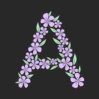 blommigt botaniska alfabetet. vintage handritad bokstaven a. brev med växter och blommor. vektor bokstäver isolerade på vitt