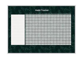 habit tracker leere seite a4. Business Organizer-Zeitplanseite für eine effektive Planung. Vorlage für das Bullet-Journal. Monatsplaner. Tagebuch zum Ausdrucken, für wichtige Ziele. grüne Blätter entwerfen. vektor