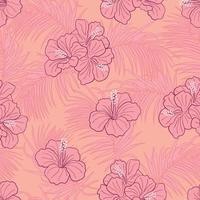 Hibiskusblüten und Blätter Musterdesign Hintergrund. tropisches naturverpackungspapier oder textildesign. schöner Druck mit handgezeichneter exotischer Blume. vektor