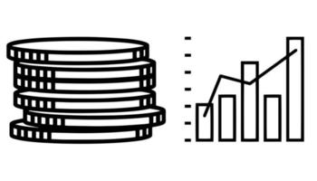 Grafiksymbol und Münzen auf weißem Hintergrund. geschäftsfinanzierungsillustrationskonzept. vektor