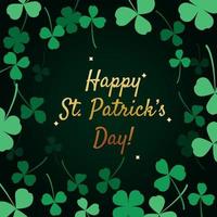 glad st. Patricks dag firande hälsning banner kort vektor illustration mall. på mörk bakgrund med grön klöver