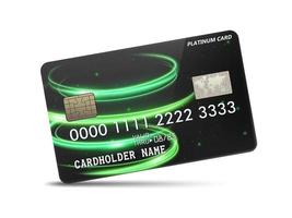 detaljerade blanka platina kreditkort med vågig neon ljus dekoration, isolerad på vit bakgrund. vektor illustration
