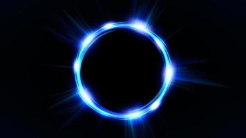 blå glödande cirkel, elegant upplyst ljusring på mörk bakgrund. vektor illustration