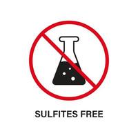 Sulfitfreies Stoppschild. Produkt nicht Sulfat-Silhouette-Symbol. kein Sulfit-Etikett. natürliche inhaltsstoffe, verbot sulfit logo. Kolben, Reagenzglas verbotenes Symbol für Chemikalien. isolierte Vektorillustration. vektor