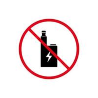 Verbotene elektronische Zigarette schwarze Silhouette Symbol. Liquid Vape-Piktogramm verbieten. Stoppen Sie das Rauchen des Vaporizers. Rotes Stoppsymbol. Nicht-Vape-Warnzeichen. Dampfen verboten. isolierte Vektorillustration.