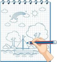 Ein Notizbuch mit einem Doodle-Sketch-Design auf der Titelseite vektor