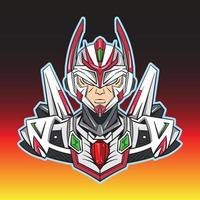 Wütendes Cyborg-E-Sport-Logo-Design im Cartoon-Mecha-Stil. geeignet für gamer, spielzeugindustrie, spielcharakter, social-media-profil-avatar, comic, malbuch, poster, maskottchen vektor