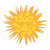 süße sonne. Stylen Sie die Sonne mit einer Sonnenbrille. gelb-orange Sonne mit einem Lächeln und einer Brille. grußkarten, bedrucktes t-shirt-design, dekor, süße sommerillustration. isoliert auf weißem Hintergrund. Symbolvektor vektor