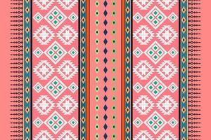 ethnisches Boho-Muster mit geometrischen in hellen Farben. Design für Teppich, Tapete, Kleidung, Verpackung, Batik, Stoff, Vektor-Illustration Stickstil in ethnischen Themen.