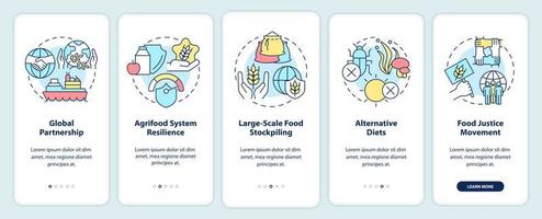 livsmedelssäkerhet närmar sig ombord på mobilappskärmen. genomgång 5 steg grafiska instruktioner sidor med linjära koncept. ui, ux, gui mall. vektor