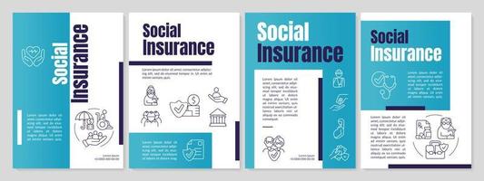 socialförsäkringsprogram blå broschyrmall. ekonomisk täckning. broschyrdesign med linjära ikoner. 4 vektorlayouter för presentation, årsredovisningar. vektor