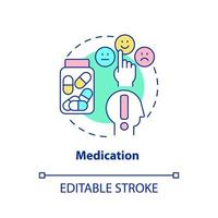 medicin koncept ikon. recept på läkemedel. uppförande sjukdomsbehandling abstrakt idé tunn linje illustration. isolerade konturritning. redigerbar linje. vektor