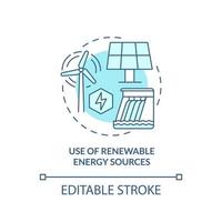 Nutzung erneuerbarer Energiequellen türkisfarbenes Konzeptsymbol. Bekämpfung des Klimawandels abstrakte Idee dünne Linie Illustration. isolierte Umrisszeichnung. editierbarer Strich. vektor