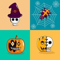 Halloween-Maskottchen-Sammlung. Hexe, Spinne, Schädel und Kürbis. perfekt für halloween-ikonen, symbole, zeichen, grußkarten und t-shirt-designs