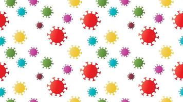 färgglad covid-19 coronavirus illustration. sömlös bakgrundsdesignmönster. gul, röd orange, grön, toscablå, lila violett. vektor