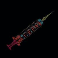Medical Inject Line Pop Art Potrait Logo farbenfrohes Design mit dunklem Hintergrund. isolierter schwarzer Hintergrund für T-Shirt vektor