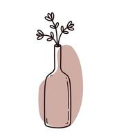 abstraktes Blumengekritzel mit farbiger organischer Form. minimalistische Vase mit Blumen isoliert auf weißem Hintergrund. vektor handgezeichnete illustration. Perfekt für Karten, Dekorationen, Logos, Poster.