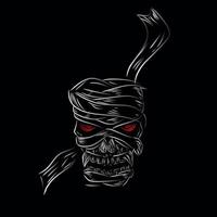Todesschädellinie Pop Art Potrait Logo buntes Design mit dunklem Hintergrund. isolierter schwarzer Hintergrund für T-Shirt