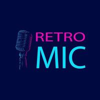 Mikrofon Vintage Retro Mic Line Pop Art Potrait Logo farbenfrohes Design mit dunklem Hintergrund. abstrakte Vektorillustration.