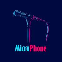 Mikrofon Vintage Retro Mic Line Pop Art Potrait Logo farbenfrohes Design mit dunklem Hintergrund. abstrakte Vektorillustration.