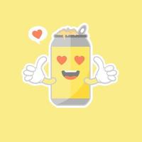 süße und kawaii Cartoon-Getränkedosen. süßes, schönes Emoticon-Emoji-Gesicht, Lächeln, glücklich. kalte Cola und Soda. süß, aber kalorienreich. vektor