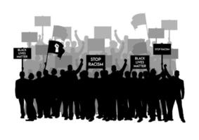 Protestdemonstration gegen Rassismus. Menschen halten Anti-Rassismus-Banner, schwarze Leben sind wichtig, stehen gegen Rassismus auf, stoppen Rassismus-Demonstrationen. flache Design-Vektor-Illustration vektor