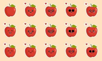 äpple. hälsosam mat koncept. emoji emoticon samling. seriefigurer för barn målarbok, målarbok, t-shirttryck, ikon, logotyp, etikett, lapp, klistermärke. äpplen, en modern design av rött äpple vektor