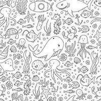 monokrom sömlösa mönster dekorerad med havet doodles, element. bra för tryck, affischer, kort, omslagspapper, målarbok, scrapbooking, textil, tapeter, etc. eps 10 vektor