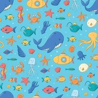 sea life sömlösa mönster med fiskklotter för barnkammare textiltryck, scrapbooking, stationära, tapeter, omslagspapper, förpackningar. barn tryck, mönster. eps 10 vektor