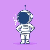 Cartoon-Astronaut denkt an etwas, isoliert auf violettem Hintergrund vektor