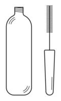 Hand gezeichnetes Bild einer Tube mit einer Bürste, die Wimperntusche enthält. Kosmetik für die Schönheit. Gekritzelskizze. Vektor-Illustration. vektor