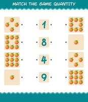 matcha samma mängd persika. räknespel. pedagogiskt spel för barn och småbarn i förskoleåldern vektor