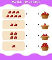 Übereinstimmung durch Zählung von Cartoon-Cranberry. Match-and-Count-Spiel. Lernspiel für Kinder und Kleinkinder im Vorschulalter vektor