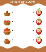 Übereinstimmung durch Anzahl der Cartoon-Erdbeere. Match-and-Count-Spiel. Lernspiel für Kinder und Kleinkinder im Vorschulalter vektor
