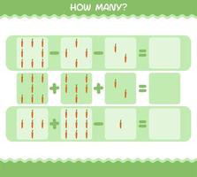 Wie viele Cartoon-Karotten. Zählspiel. Lernspiel für Kinder und Kleinkinder im Vorschulalter vektor