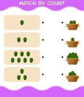 Übereinstimmung durch Zählung des Cartoon-Soursop. Match-and-Count-Spiel. Lernspiel für Kinder und Kleinkinder im Vorschulalter vektor