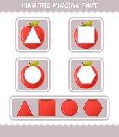 Finden Sie die fehlenden Teile des Cartoon-Apfels. Suchspiel. Lernspiel für Kinder und Kleinkinder im Vorschulalter vektor