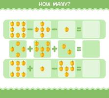Wie viele Cartoon-Paprikaschoten. Zählspiel. Lernspiel für Kinder und Kleinkinder im Vorschulalter vektor