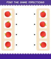 matcha samma riktningar för äpplet. matchande spel. pedagogiskt spel för barn och småbarn i förskoleåldern vektor