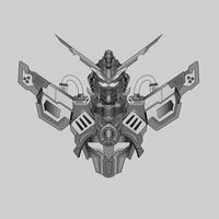 Schwarz-Weiß-Krieger-Cyborg-Roboterritter im Hintergrund der heiligen Geometrie-Ornamente, perfekt für Tätowierungen vektor