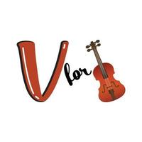 v für Violine, v-Brief und Violinenvektorillustration, Alphabetdesign für Kinder vektor