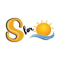 s för sol, s bokstav och sol vektorillustration, alfabetdesign för barn vektor