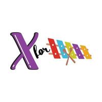 x für Xylophon, x-Buchstaben und Xylophon-Vektorillustration, Alphabetdesign für Kinder vektor