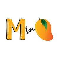 m för mango, m bokstav och mango vektorillustration, alfabetdesign för barn vektor